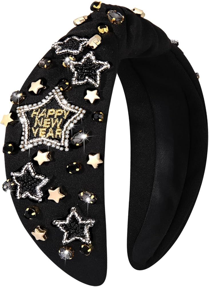 Happy New Year Headband for Women New Year’s Eve Accessories Gold Beaded NYE NEW YEAR Knotted H... | Amazon (US)