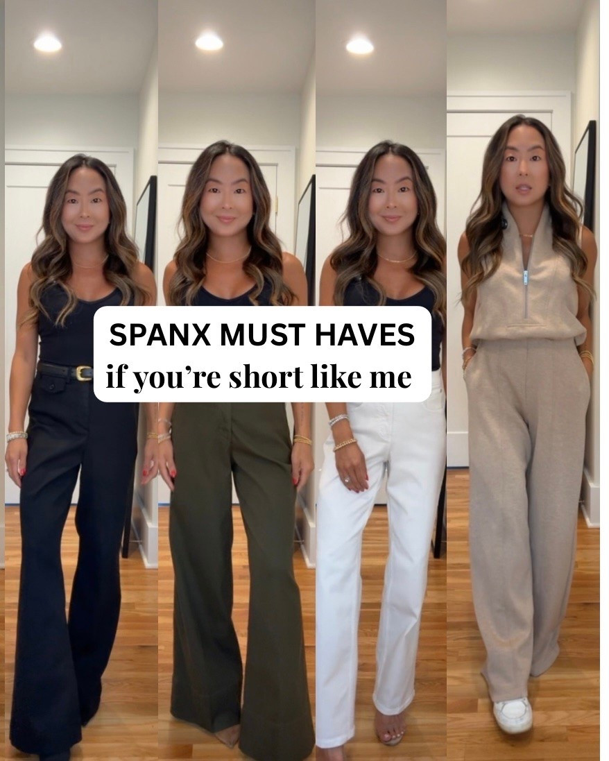 Seriously ladies, if you’re short or petite like me… these are pieces that are MADE for us! And if you’re NOT short?!  They come in Petite, Reg & Tall XS-3XL 🙌🏼 @Spanx 

* SPANXsupersmooth Stretch Twill Easy Flare Pants - Size XS Black 
* SPANXsupersmooth Stretch Twill Wide Leg Pant - Size XS Petite in Moss Shadow
* SPANXshape Authentic 360 90s Ankle Jean - Size XS Petite in Alabaster 
* SPANX AirEssentials Shawl Collar Half zip Jumpsuit - Size XS Petite in Dune Heather 

#spanxpartner #liketkit

#LTKPetite