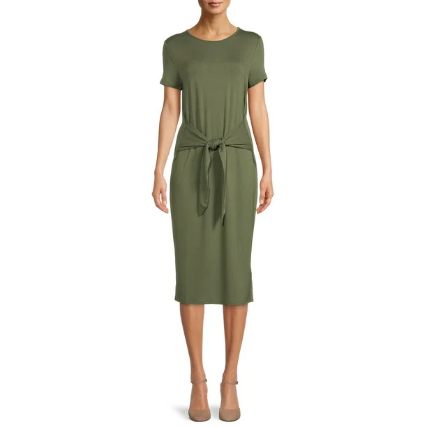 Time and Tru Women's Short Sleeve Tie Front Knit Dress - Walmart.com | Walmart (US)