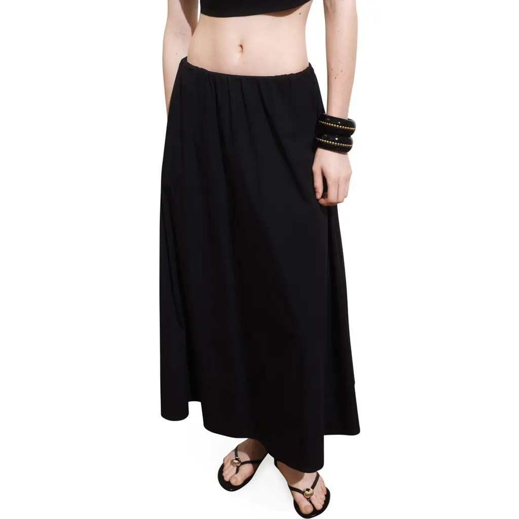 MANGO Flared Cotton Midi Skirt in Black at Nordstrom, Size Large | Nordstrom