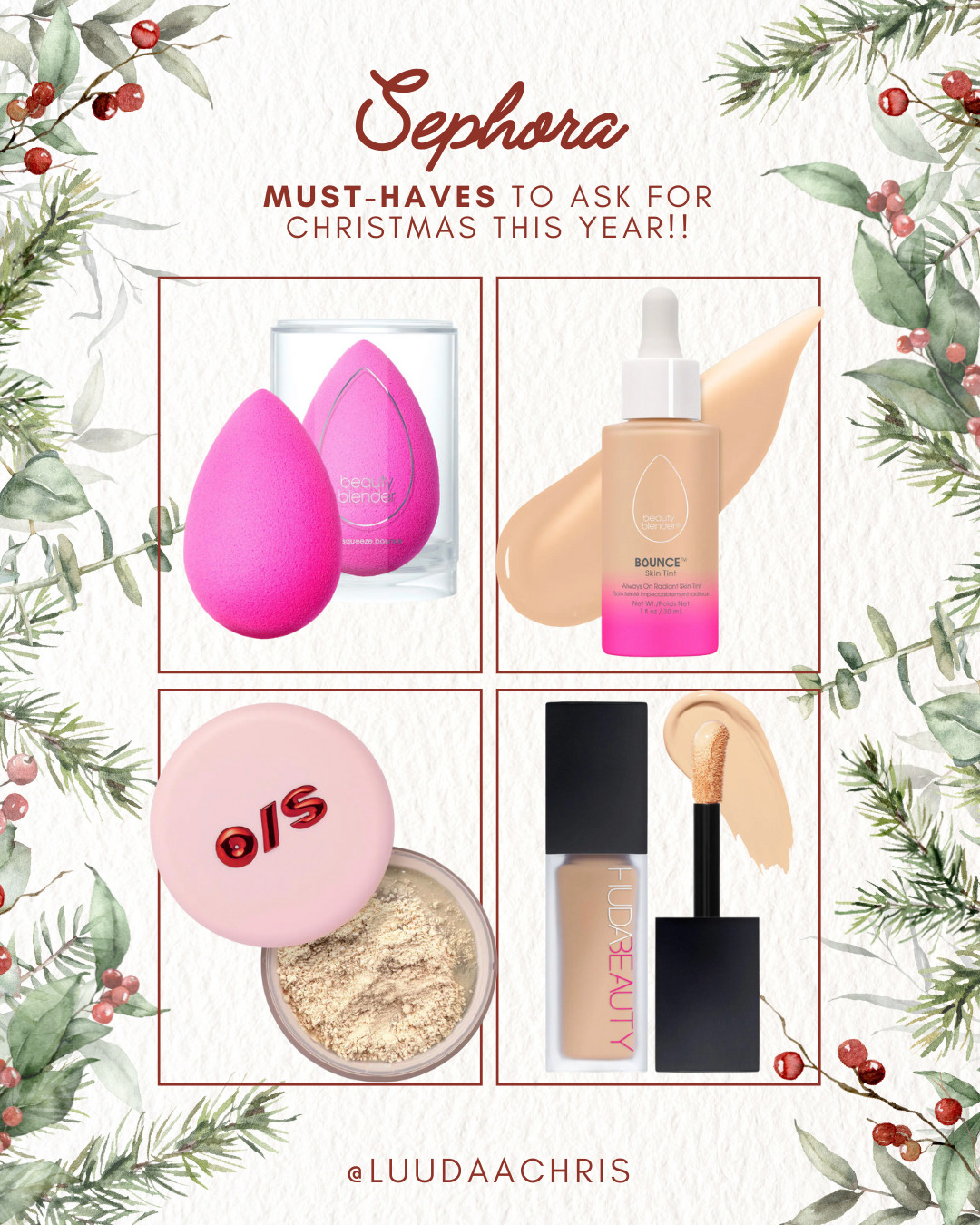 sharing some of favorites from sephora!!! make sure you add these to your wishlist for christmas this year 

huda beauty concealer - coconut flakes
o/s setting powder - sweet honey
beauty blender skin tint - light 2 

 

#LTKSaleAlert #LTKBeauty #LTKGiftGuide