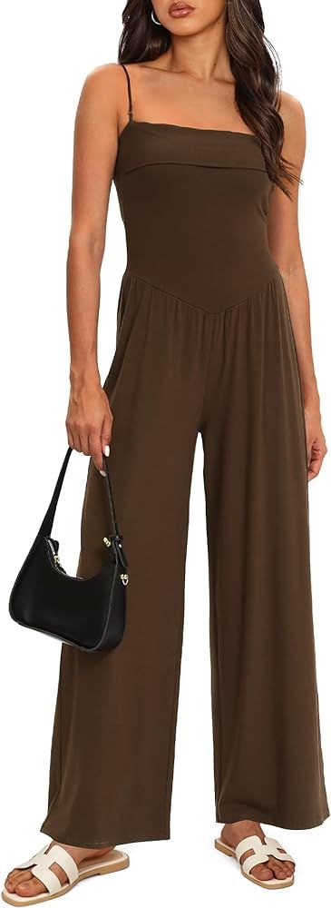 Amazon.com: Womens Summer Jumpsuits Dressy Casual One Piece Outfits Sleeveless Wide Leg Pants Rom... | Amazon (US)