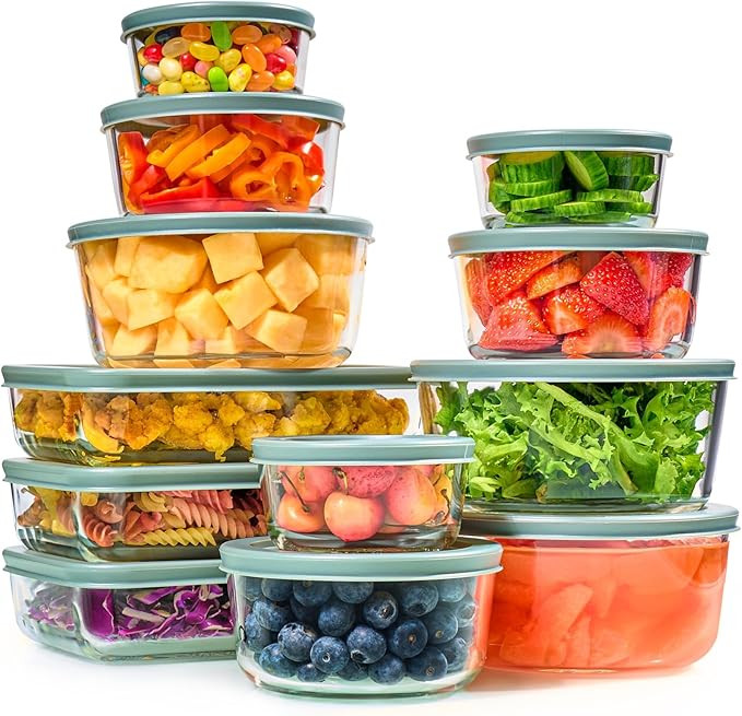 24pc Set Glass Food Storage Containers & Bowls with Airtight Lids - Leakproof BPA-Free Meal Prep ... | Amazon (US)