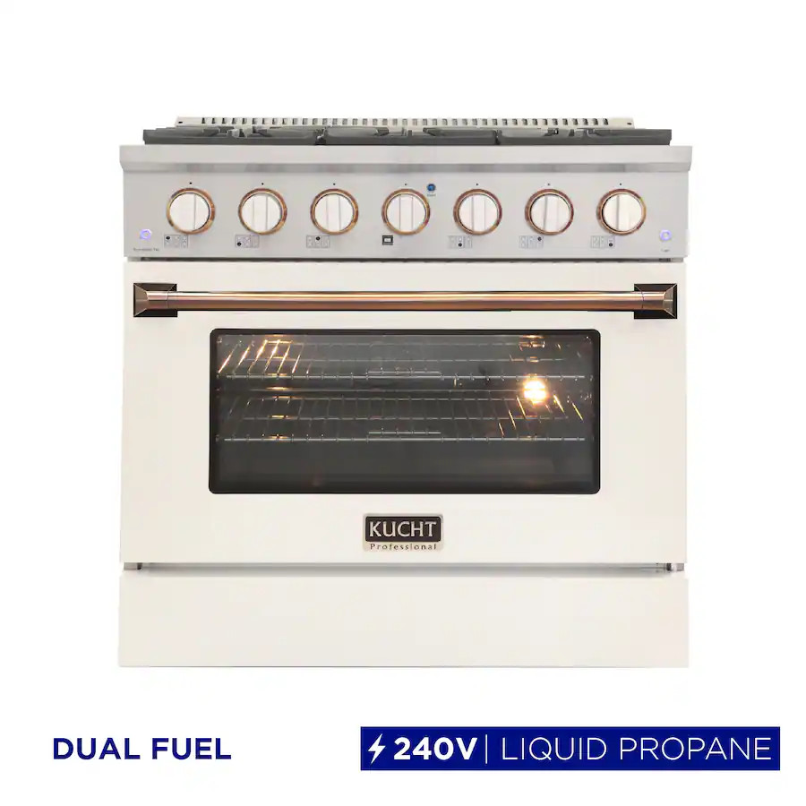 Kucht - 36" Dual Fuel Range for LP, SS/White Door, White Knobs, Gold Handle & Rings, Convection O... | Best Buy U.S.