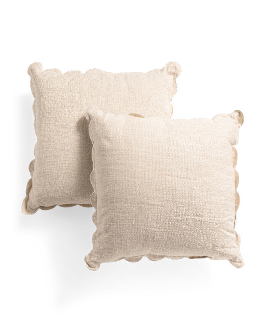Set Of 2 20x20 Scalloped Linen And Cotton Blend Pillows | TJ Maxx