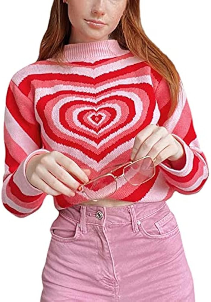 Women Argyle Oversized Sweaters Casual Crew Neck Geometric Pattern Knitted Pullovers Jumper Vintage  | Amazon (US)