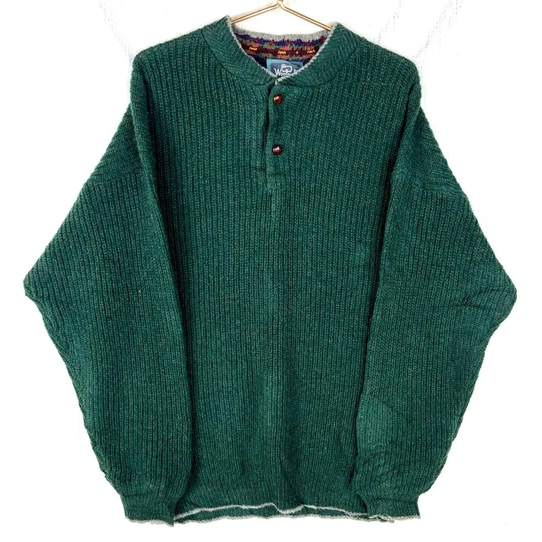 Vintage Woolrich Knit Wool Henley Sweater Extra Large Green Hand Framed 90s - Etsy | Etsy (US)