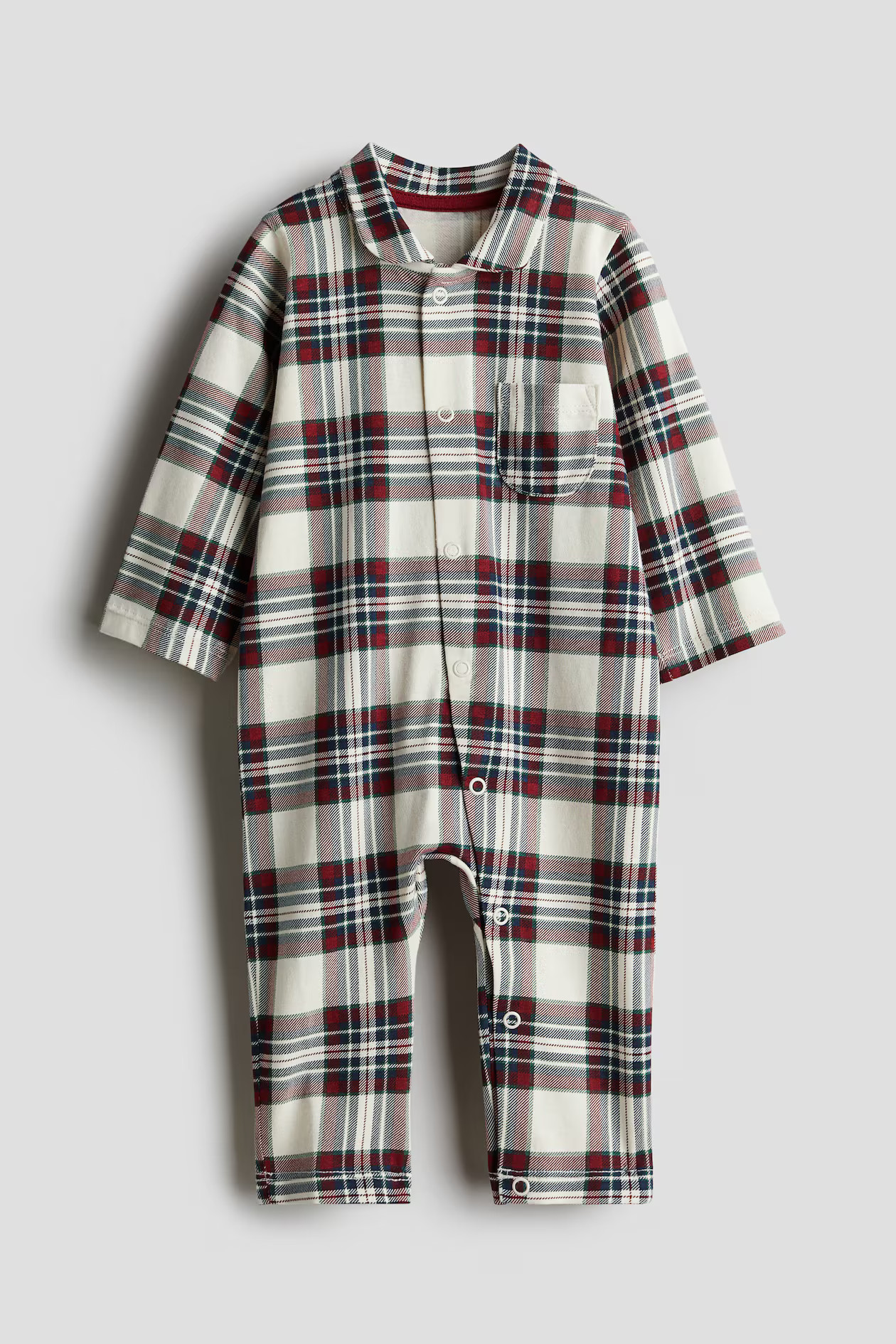 Pajama Jumpsuit with Collar - Light beige/red plaid - Kids | H&M US | H&M (US + CA)