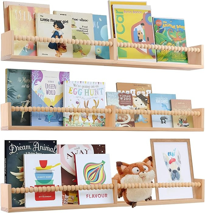Nursery Book Shelves for Kids Rooms - 32 Inches Floating Wall Bookshelves Set of 3, Space-Saving ... | Amazon (US)
