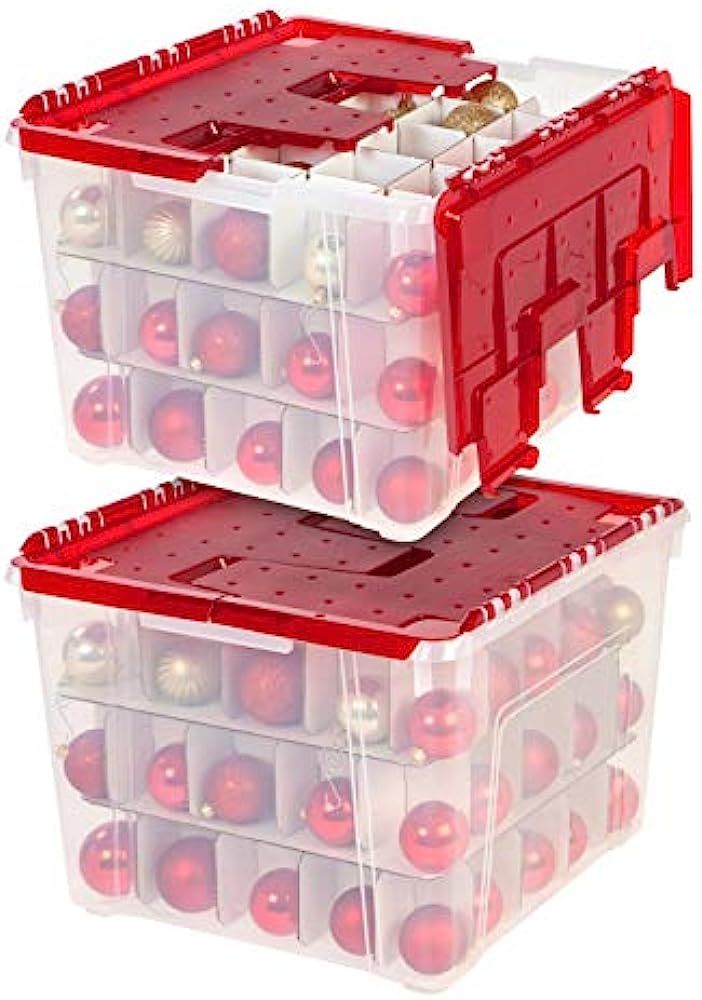 IRIS USA 60 Qt. Ornament Storage Box with Hinged Lid and Dividers, 2-pack, Plastic Organization C... | Amazon (US)
