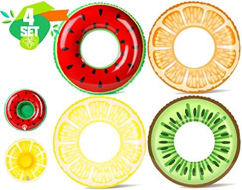 KIDPAR 4 Pcs Pool Floats for Adults Kids with 2 Pcs Cup Holders,Inflatable Large Fruit Swimming T... | Amazon (US)