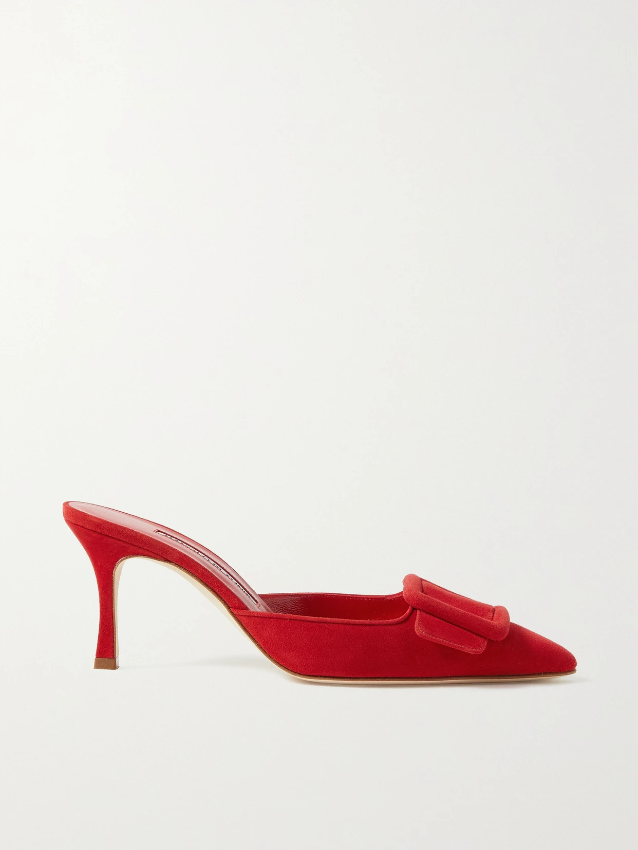 Manolo Blahnik - Maysale 70 Buckled Suede Mules - Red | NET-A-PORTER (US)