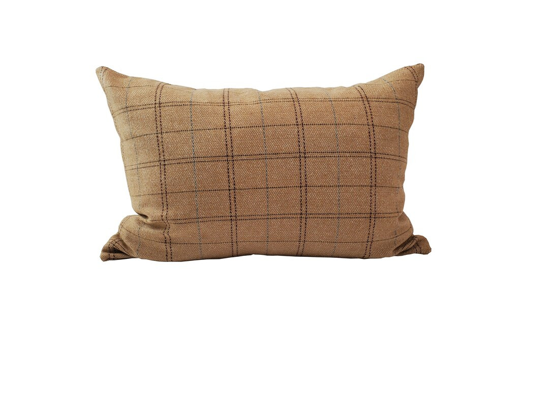 Brown tan plaid windowpane pillow cover | Caramel brown cushion | Butterscotch wool herringbone d... | Etsy (US)