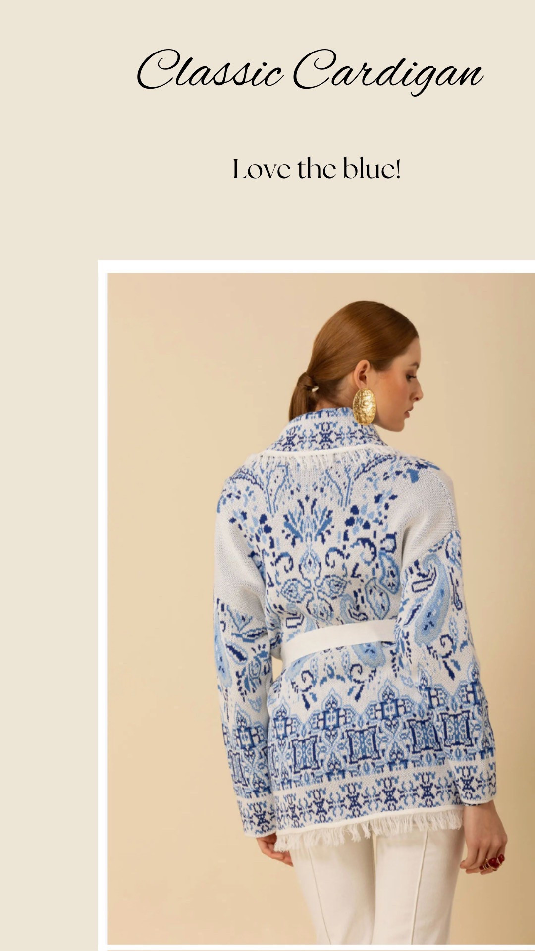 Prettiest blue and white cardigan for spring into summer layering!