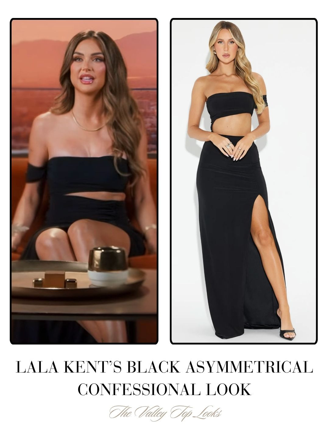 Lala Kent's Black Asymmetrical Confessional Dress is by Fashion Nova 

 