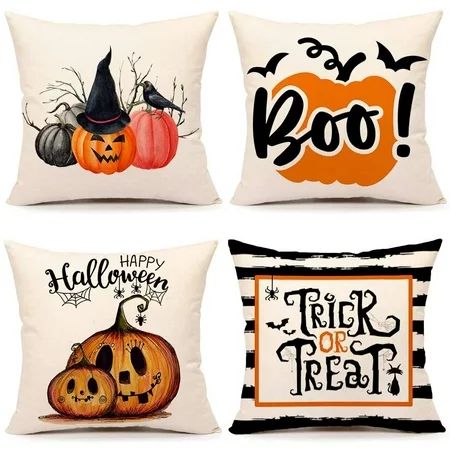 Fall Halloween Pumpkin Pillow Covers 18x18 Inches Set of 4 Trick or Treat Farmhouse Decor Home Throw | Walmart (US)