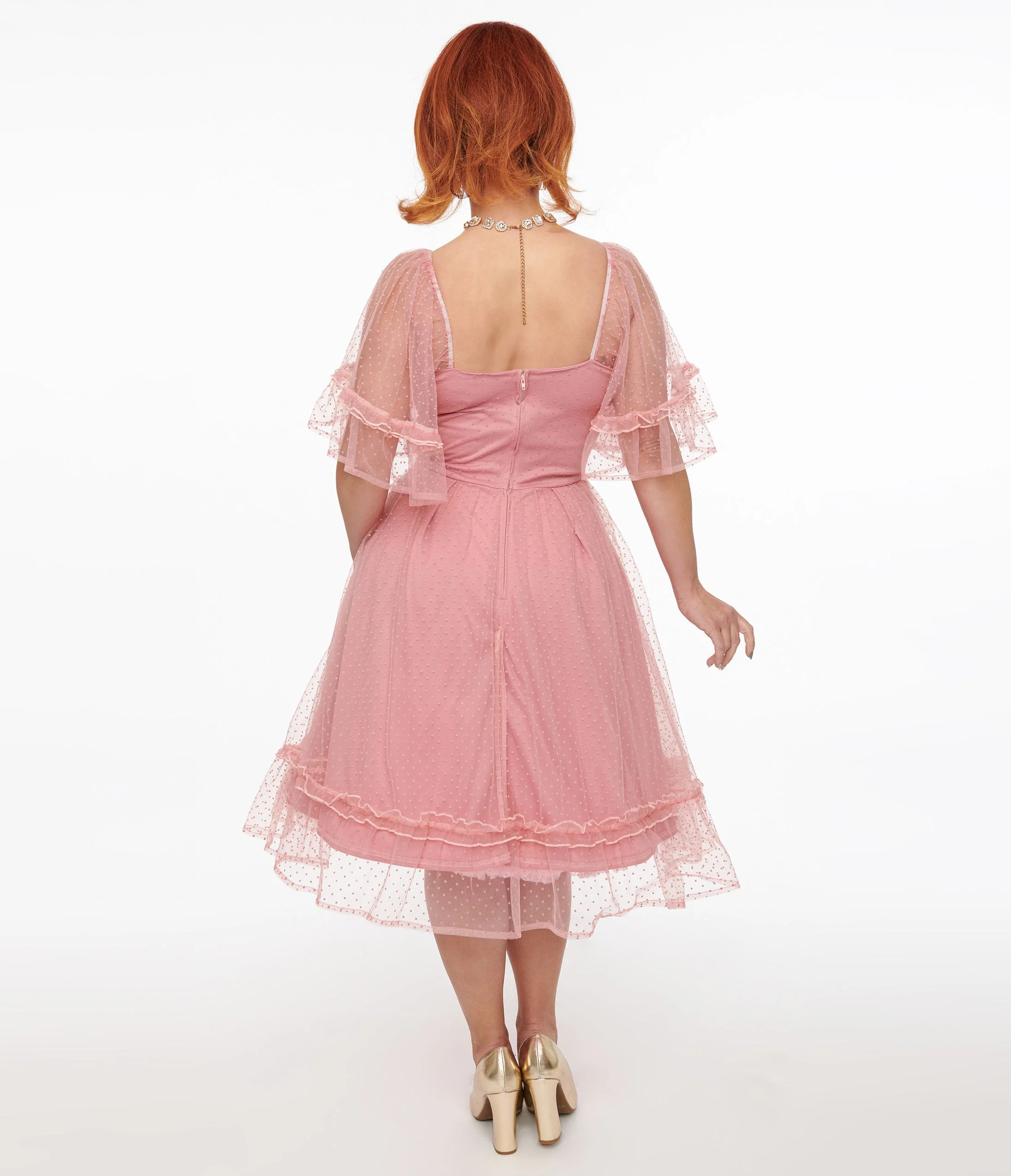 Unique Vintage 1950s Rose Ruffle Sweetheart Swing Dress | UniqueVintage