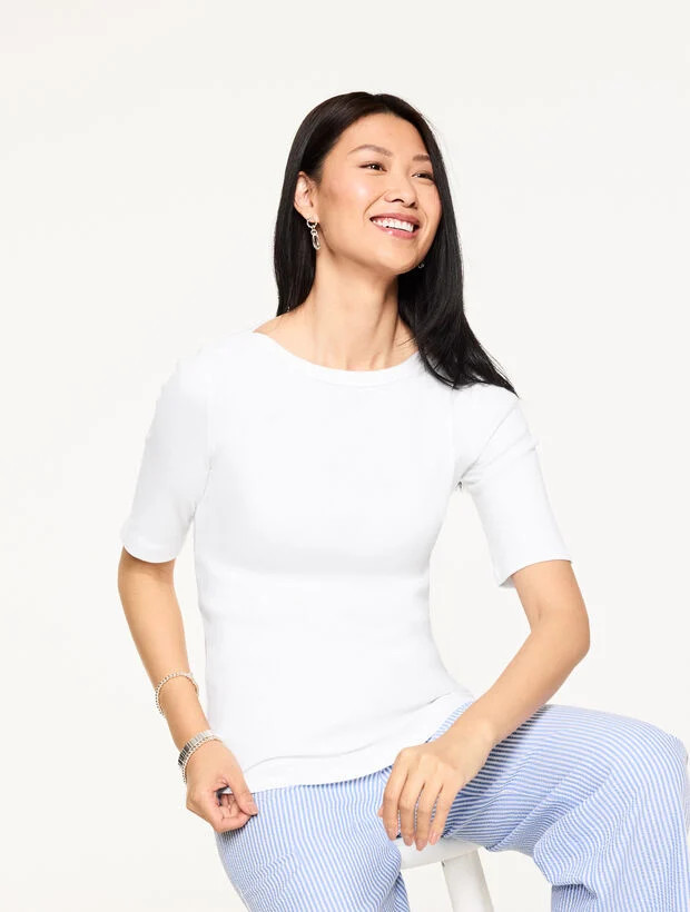 Ribbed Bateau Neck Tee | Talbots