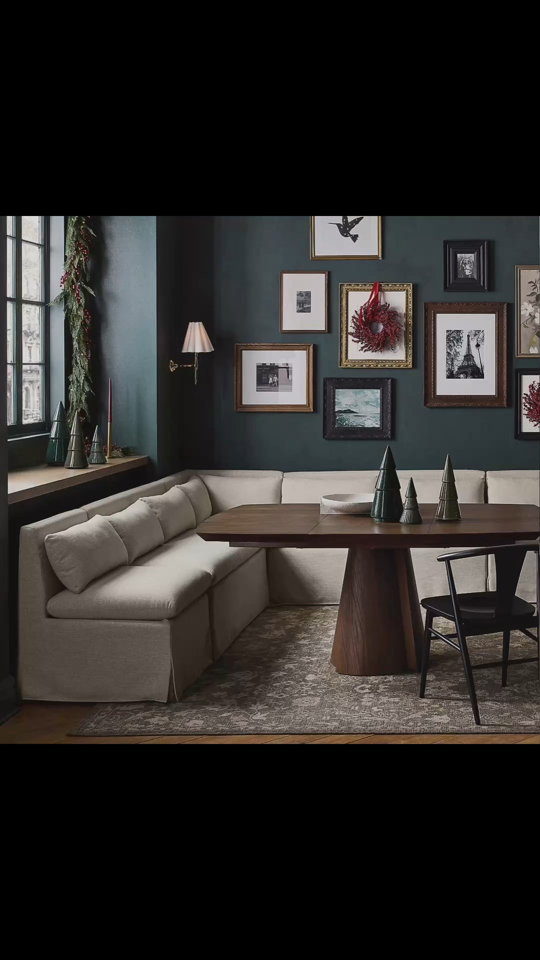 Holiday banquette dining room decor
Neutral, earthy, green, beige, Christmas decor, garland, wood dining table, Crate & Barrel aesthetic, Pottery Barn style, mini Christmas wreath, red berry wreath, Christmas tree decor, organic modern, transitional

#LTKHome #LTKFindsUnder50 #LTKHoliday