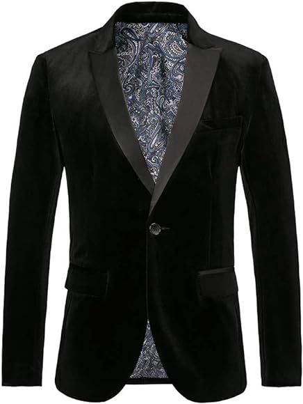 THWEI Mens Velvet Blazer Slim Fit Solid Blazer Sport Coat | Amazon (US)