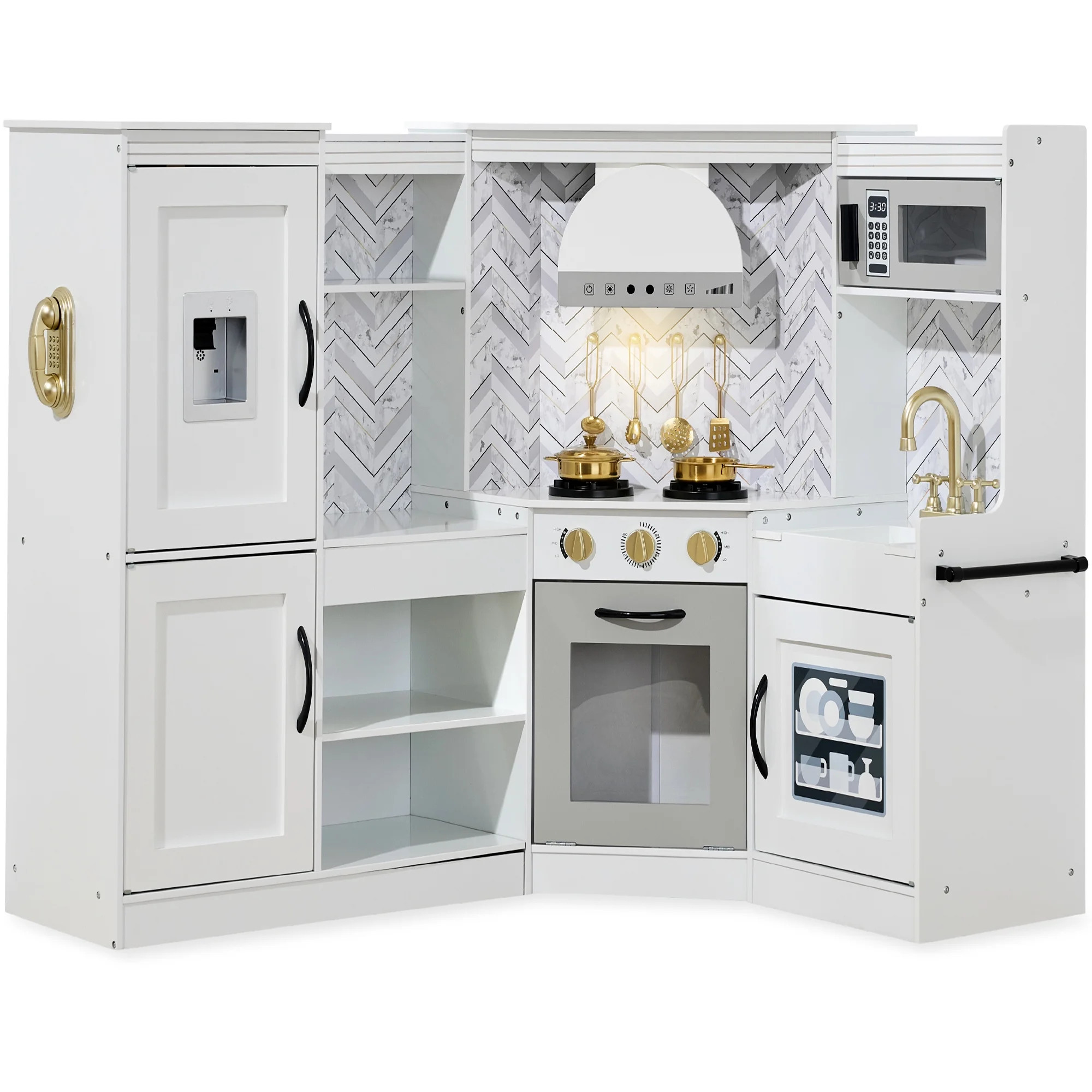 Best Choice Products Pretend Play Corner Kitchen, Interactive Wooden Kids Set w/ Lights & Sounds ... | Walmart (US)