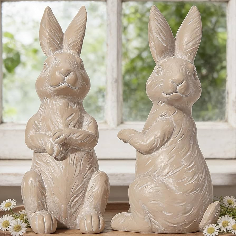 DN DECONATION Easter Decorations Bunny Figurines Set of 2 - Rabbit Statues Farmhouse Spring Home ... | Amazon (US)