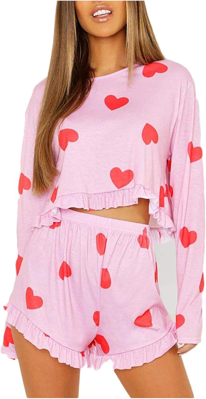 Womens Silk Satin Pajamas Sets Solid Short Sleeve T-Shirt Tops with Shorts Sleepwear Summer Pjs L... | Amazon (US)