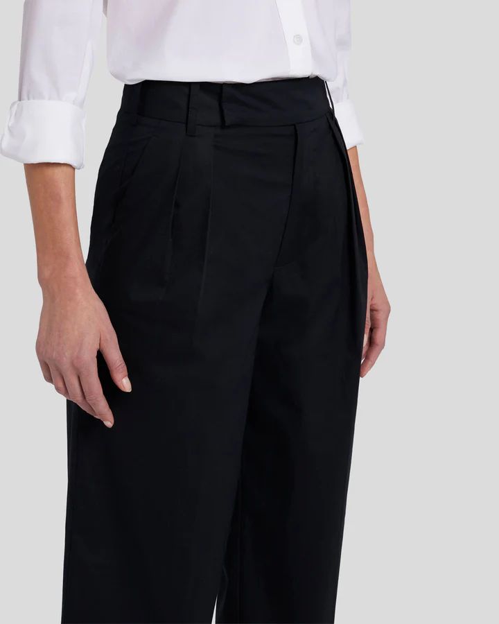 Pleated Poplin Trouser in Black | 7 For All Mankind
