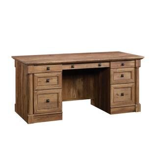 SAUDER 66 in. Rectangular Vintage Oak 6 Drawer Executive Desk with Keyboard Tray-420604 - The Hom... | The Home Depot