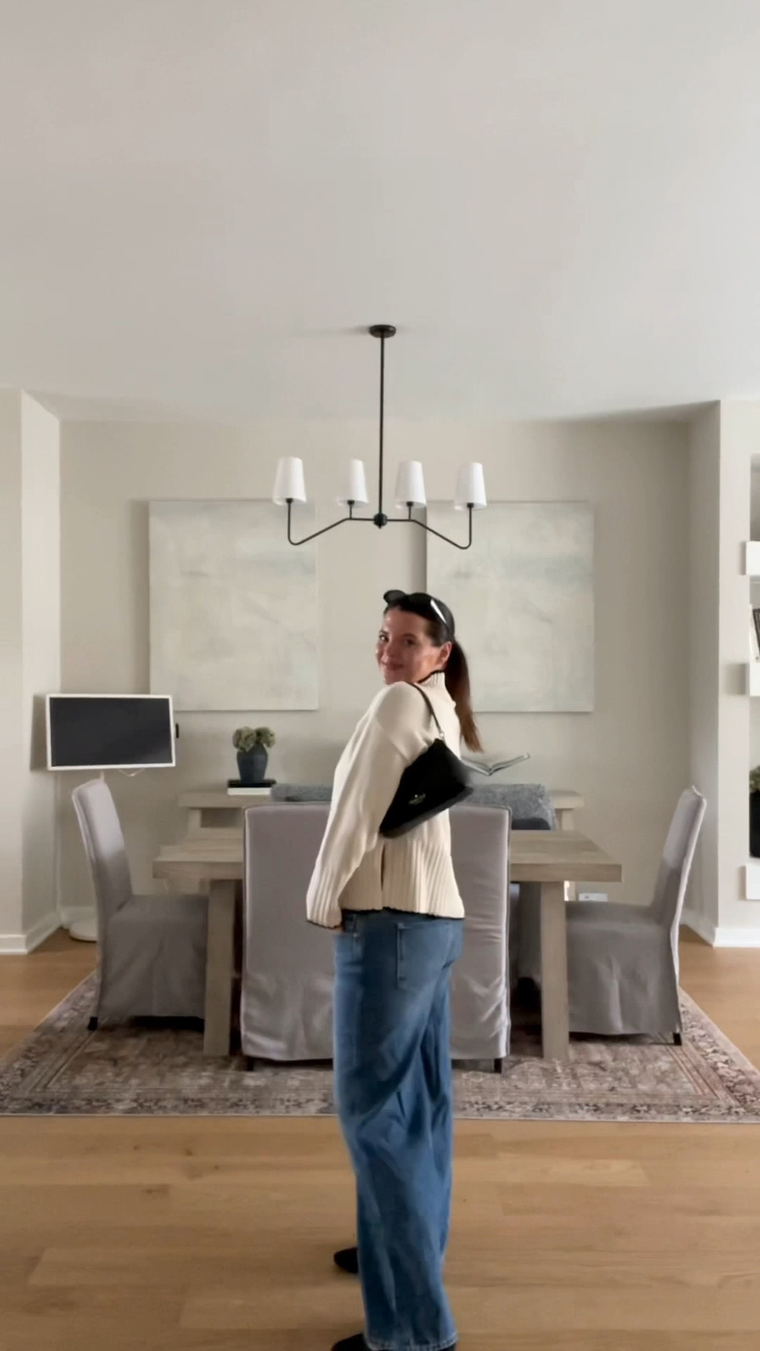 Home decor, light fixture, dining room, table, rug, jeans, denim, sweater, ballet flats, bag, purse, outfit 

#LTKShoeCrush #LTKHome #LTKStyleTip