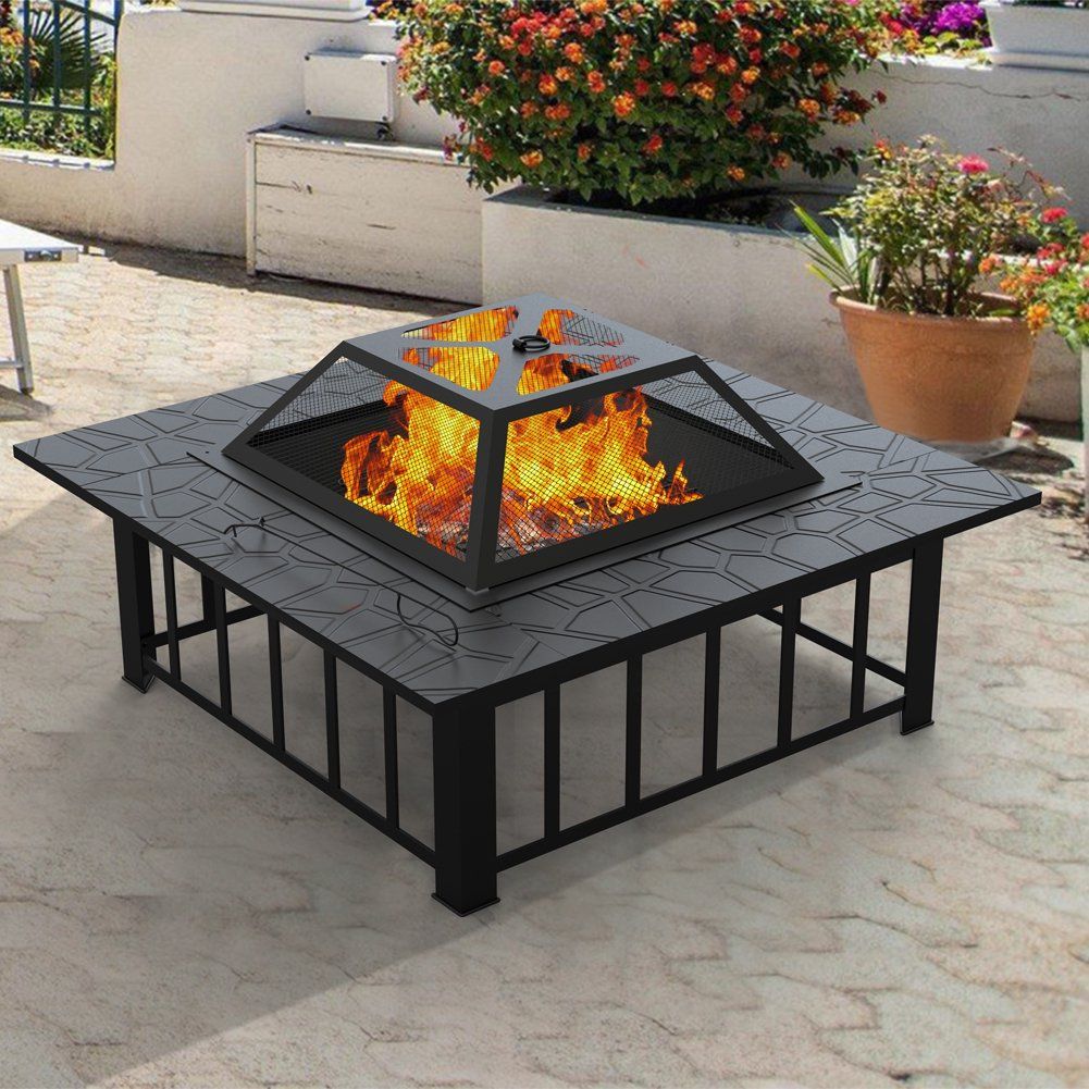 Fire Pits for Outside, UHOMEPRO 32" Wood Burning Fire Pit Tables with Screen Lid, Poker, Outdoor ... | Walmart (US)