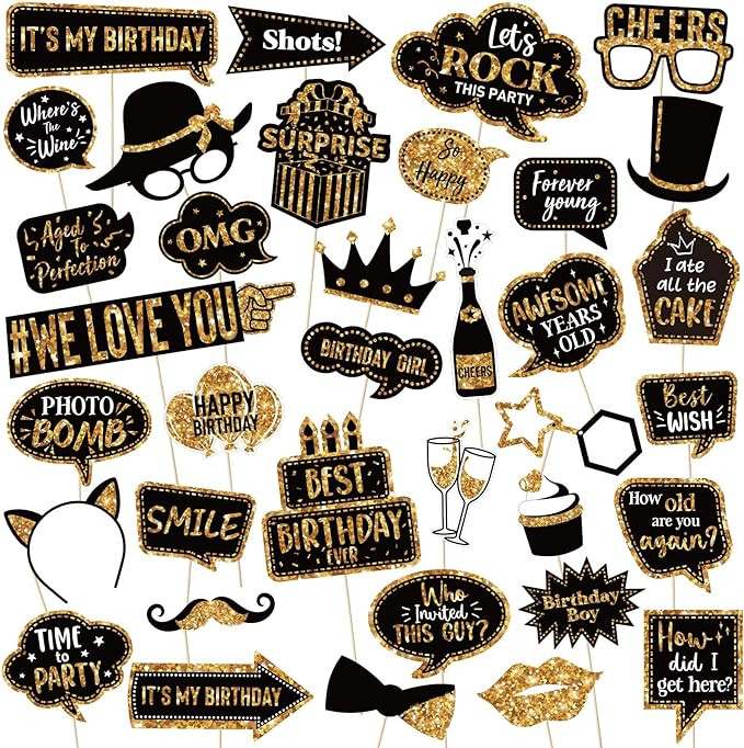 36 Pcs Birthday Photo Booth Props Kit 40th- 50th-60th Happy Birthday Wedding Party Favors Supplie... | Amazon (US)