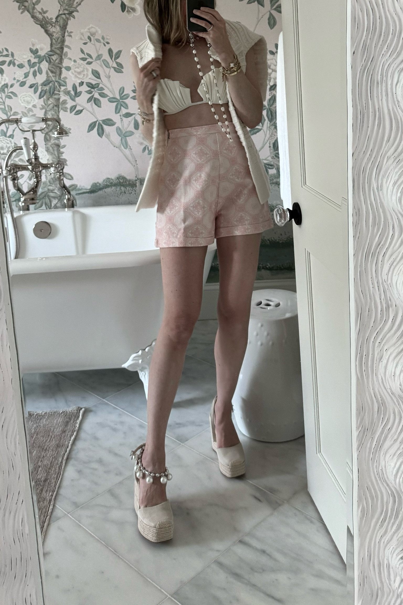 Chic shorts for summer. Love the $100 espadrilles. Idea of the suit is so cute had to try it but the top does not cover enough for me so going to return 🐚 

Use EMILY15 for a discount on the shorts and matching top, and Julia Amory’s whole site. 