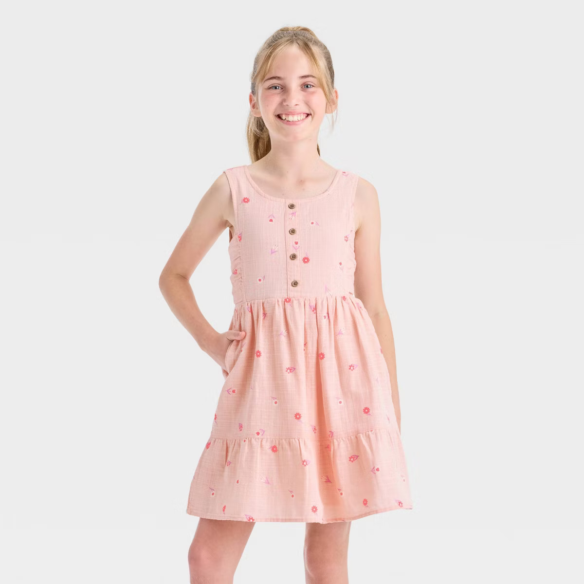 Girls' Sleeveless Woven Floral Dress - Cat & Jack™ Peach Pink XL Plus | Target