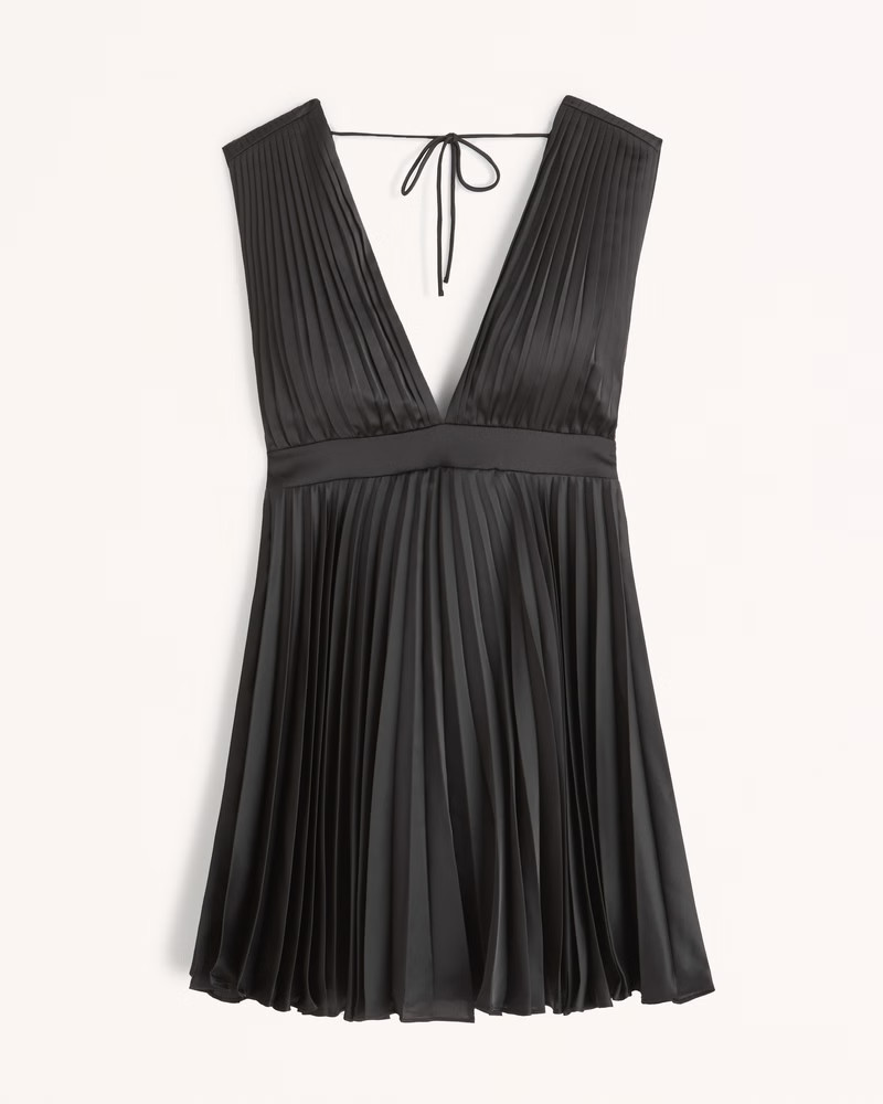 Plunge Pleated Mini Dress | Abercrombie & Fitch (US)
