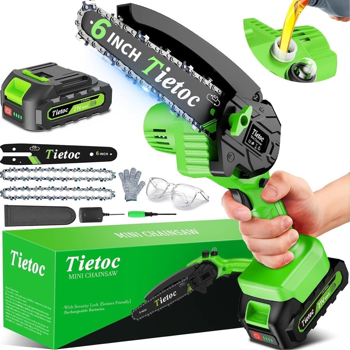 Tietoc Chainsaw 6 Inch Mini Electric Chainsaw Cordless Battery Powered, Hand Held Saw for Wood/Tr... | Amazon (US)