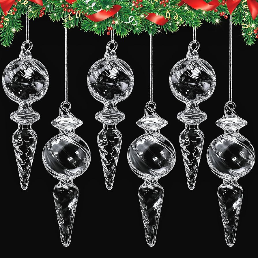 6PCS 6-Inch Hand-Blown Glass Finial Christmas Tree Hanging Ornaments -Large Elegant Clear Glass H... | Amazon (US)