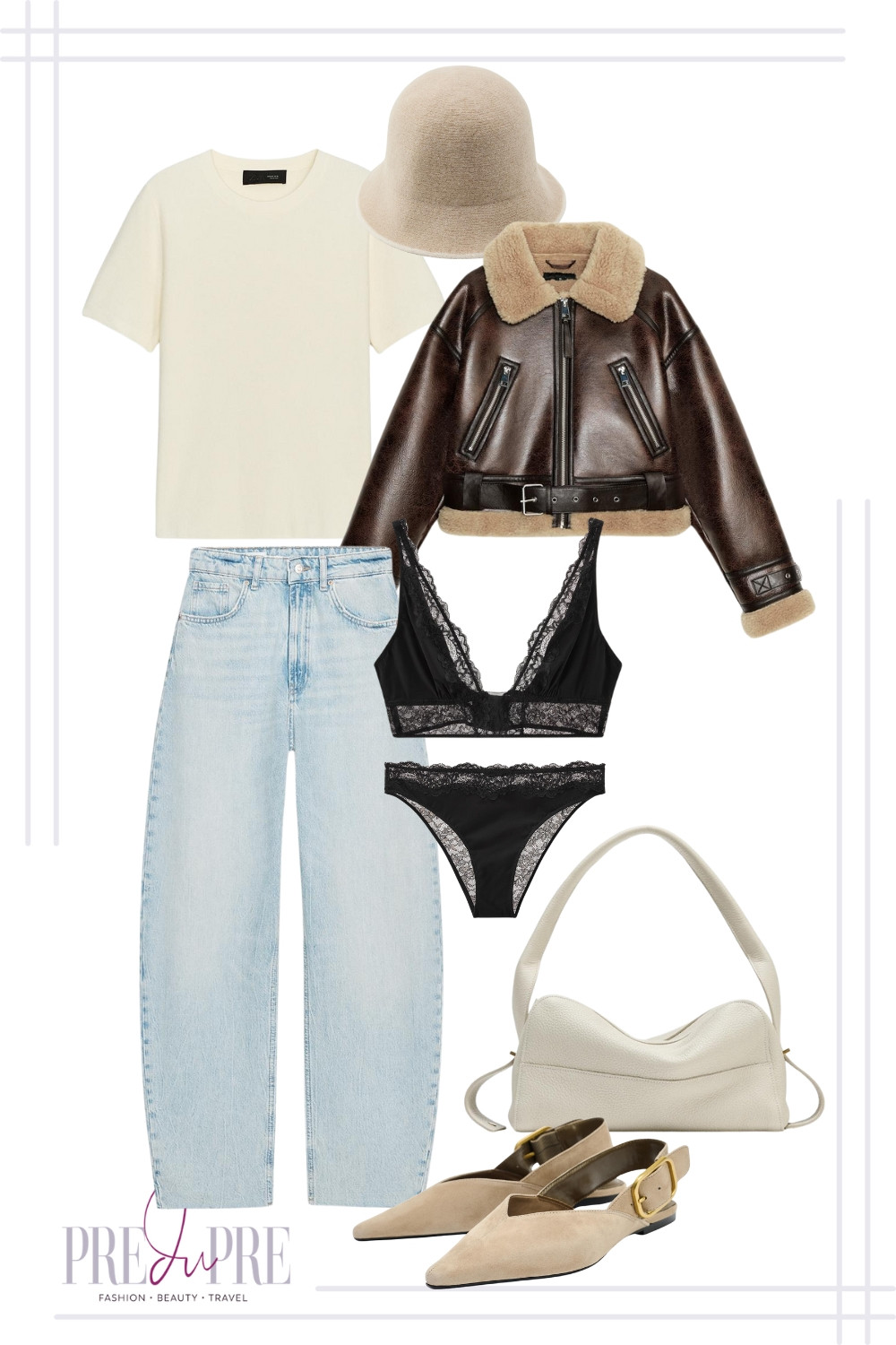 Looking for a casual yet cool outfit for those crisp fall and winter days? I've curated the perfect blend of cozy textures and neutral tones! This look centers around a pair of flattering light wash wide-leg jeans and a plush cream tee, instantly elevated by a gorgeous shearling-lined aviator jacket. The neutral accessories—a chic bucket hat, cream bag, and suede flats—tie the whole look together. Get ready to make this your new favorite outerwear and seasonal staples!

#falloutfitideas #casualstyle #winterfashion #neutraloutfit #aviatorjacket #widelegjeans #outfitinspo #everydaystyle #streetstyle #preduprestyle 

 #LTKSeasonal #LTKFindsUnder100 #LTKStyleTip