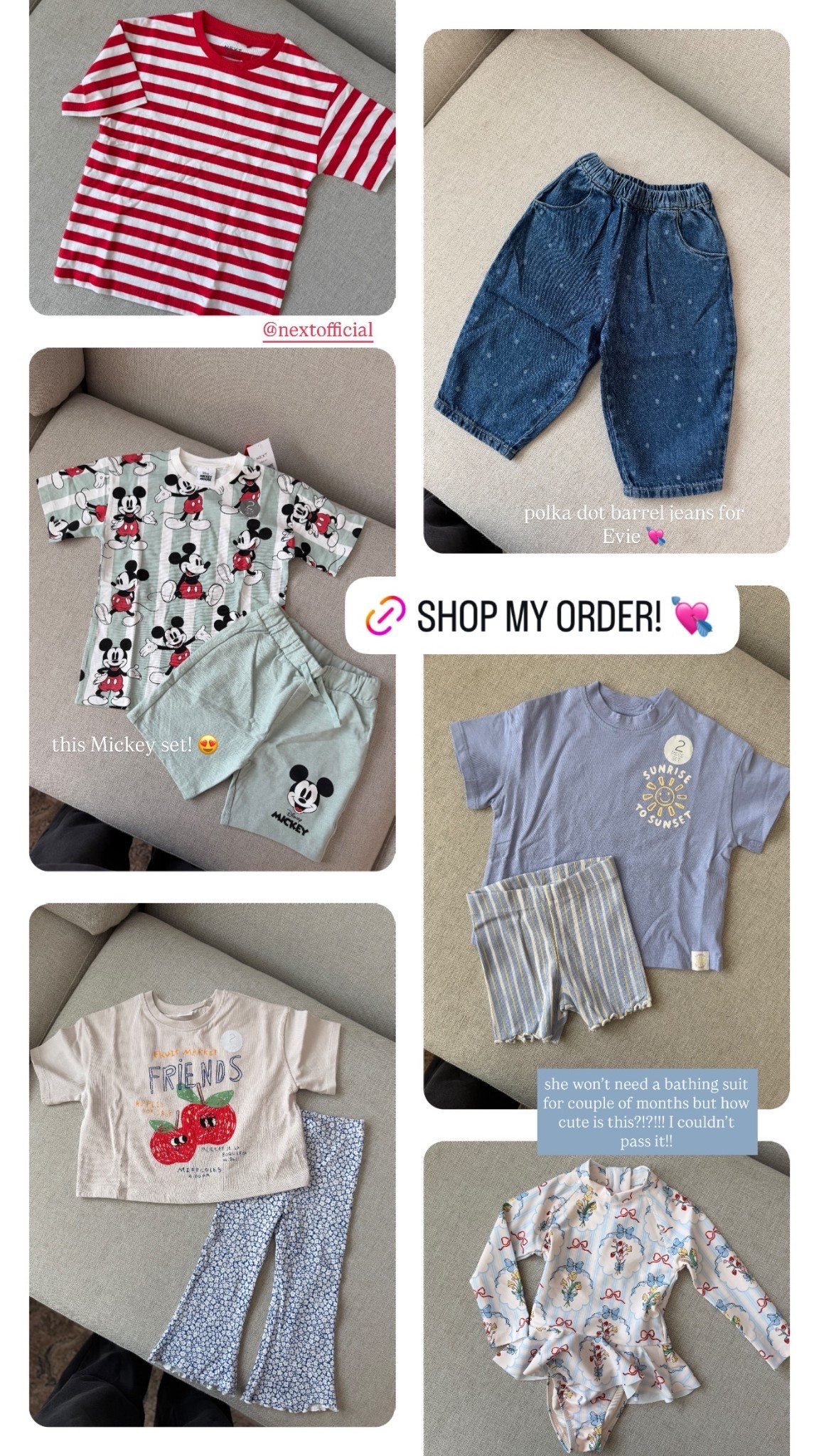 this Mickey set! 😍 polka dot barrel jeans for Evie 💘 she won’t need a bathing suit for couple of months but how cute is this?!?!!! I couldn’t pass it!! @nextofficial