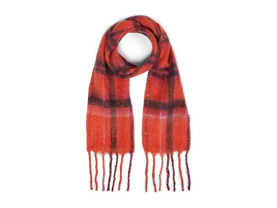 Free People Highland Plaid Skinny Sca Women's Scarves Pink Combo, Polyester | Zappos