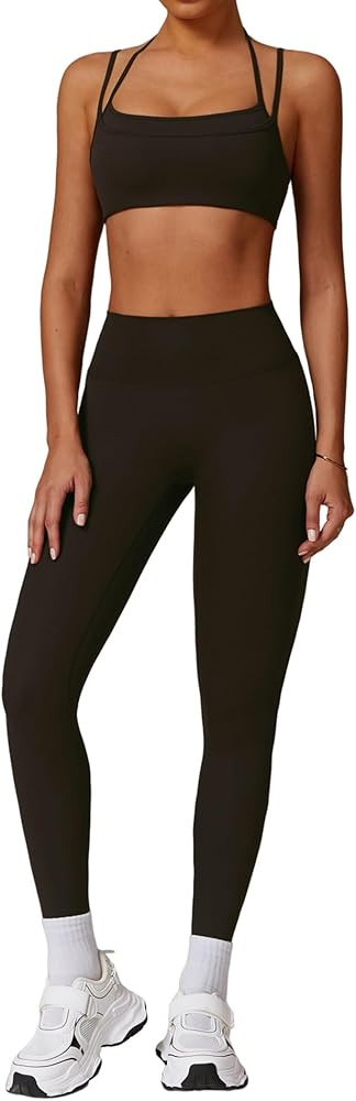 Two Piece Workout Sets For Women Sport Bra Matching High Waist Scrunch Butt Leggings Gym Yoga Act... | Amazon (US)