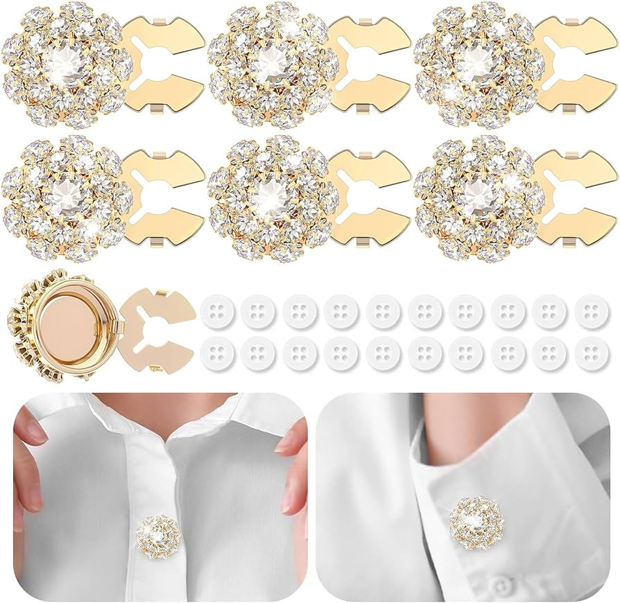 6 Sets Button Covers Rhinestone Covers with 20 Pcs 11 Mm/0.43” Sewing Buttons Crystal Clip on J... | Amazon (US)