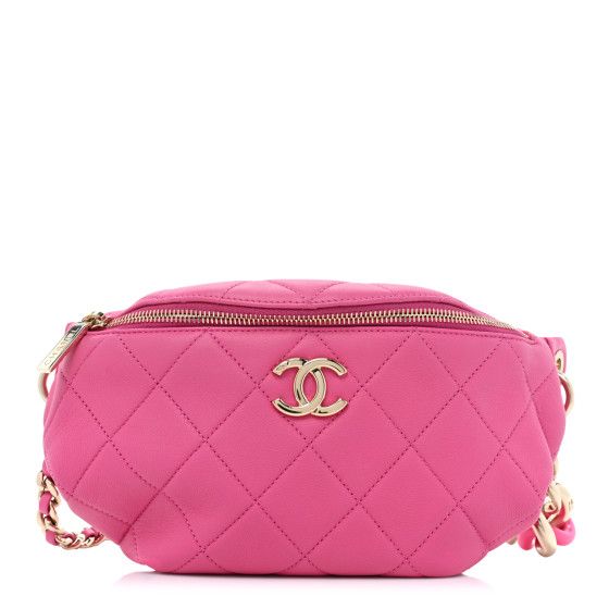 Lambskin Quilted Resin Bi-Color Waist Bag Fanny Pack Pink | FASHIONPHILE (US)