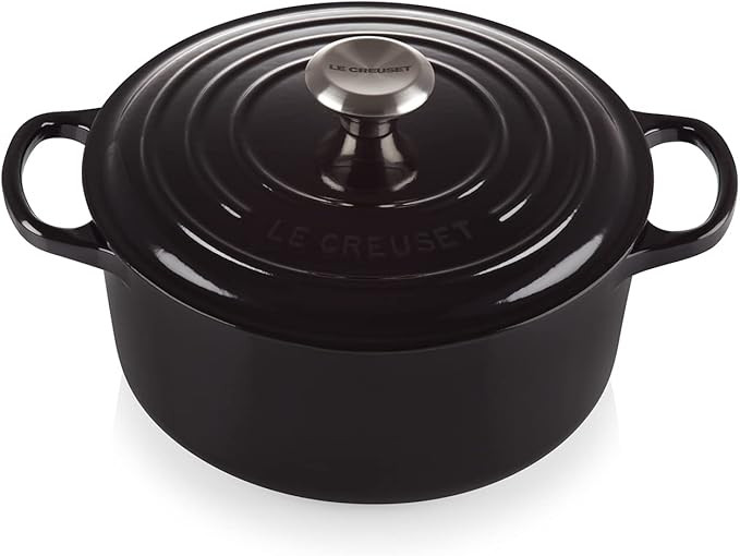 Le Creuset LS2501-2631SS Signature Enameled Cast-Iron Round French (Dutch) Oven, 5-1/2-Quart, Bla... | Amazon (US)