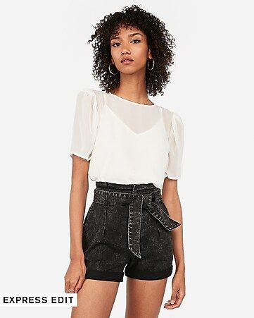 Super High Waisted Black Self Tie Jean Shorts | Express