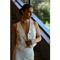 White Embroidered Vest, Waistcoat. Off White Concert Outfit. Formal Wedding Guest Suit With Jeans | Etsy (US)