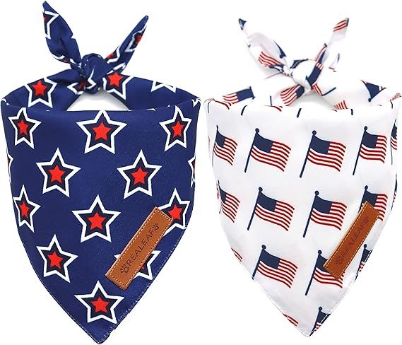 Realeaf American Flag Dog Bandanas 2 Pack, Triangle Reversible 4th of July Pet Scarf for Boy and ... | Amazon (US)