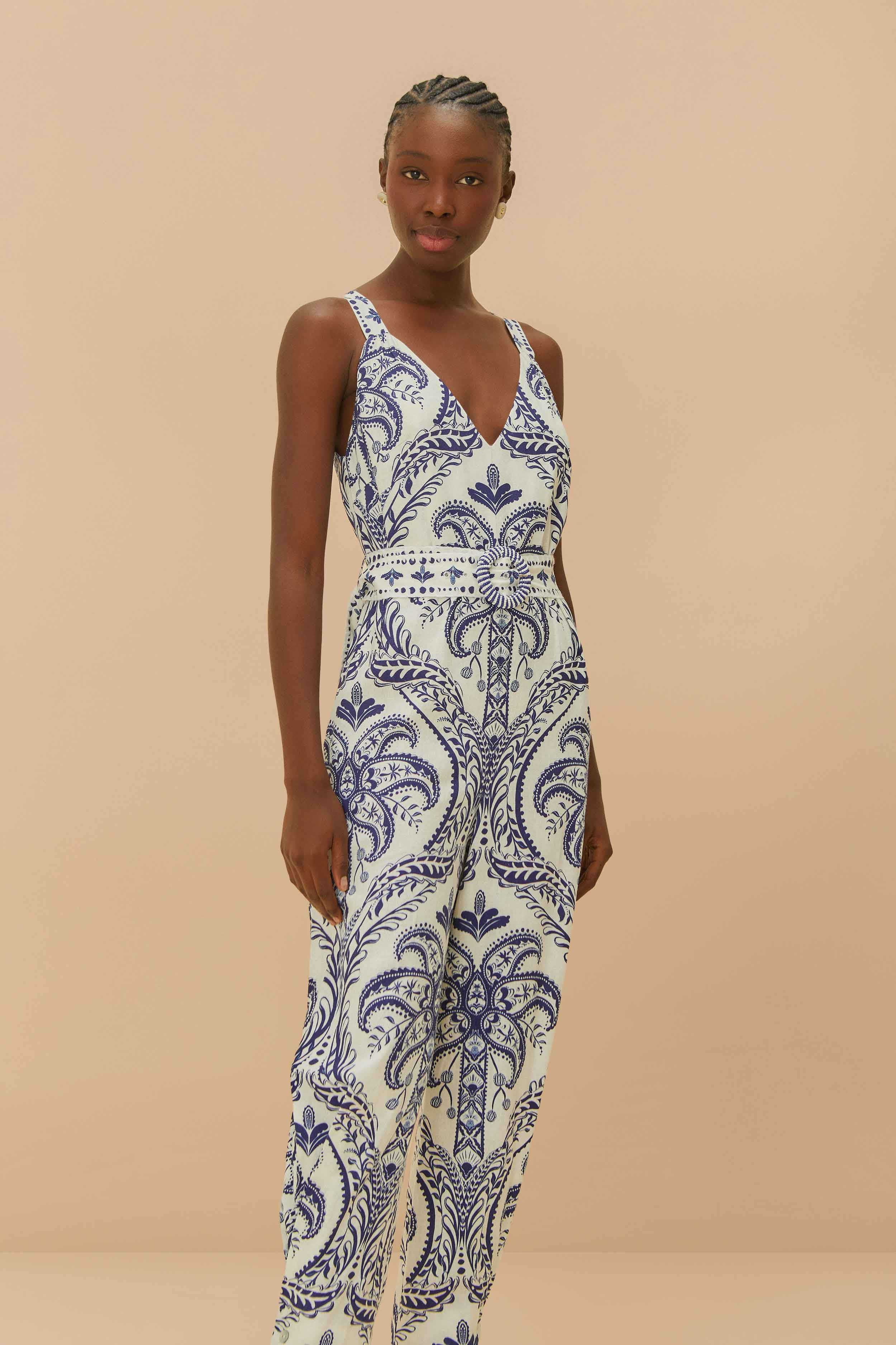 Off-White Tropical Cameo LENZING™ ECOVERO™ Euroflax™ Jumpsuit | FarmRio (US)
