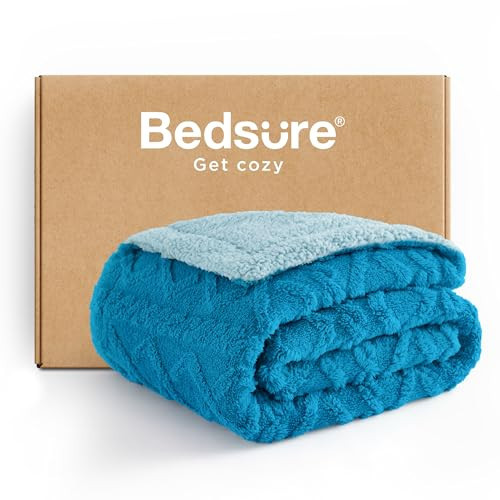 Bedsure Sherpa Fleece Blanket Twin Size for Bed - Fuzzy Soft Cozy Cable Throw for Couch, Thick Warm Blankets for Winter, Horizon Blue, 60x80 Inches | Amazon (US)