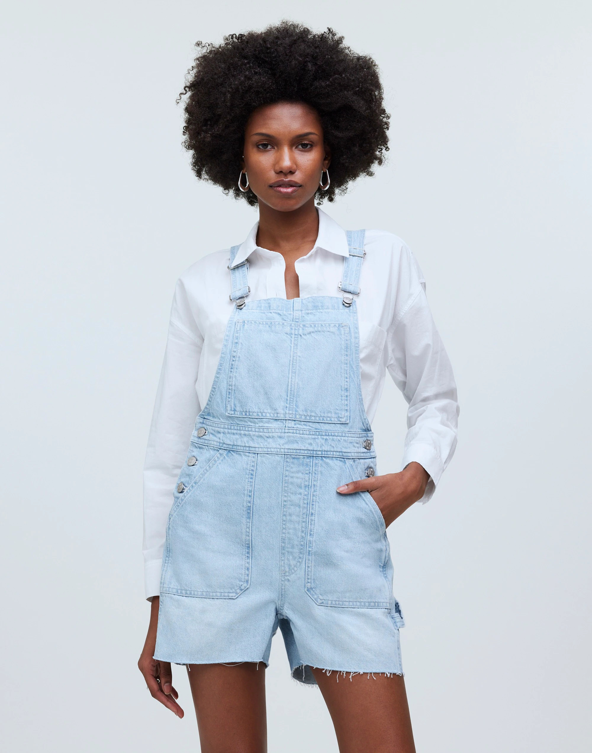 Denim Oversized Carpenter Shortalls in Chapin Wash: Raw-Hem Edition | Madewell